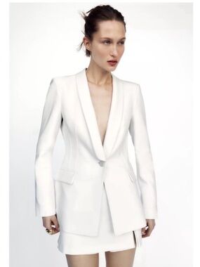 Zara White Single-Button Shawl Lapel Blazer